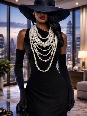 Multi-Strand Pearl Statement Necklace - Classic White Pearls